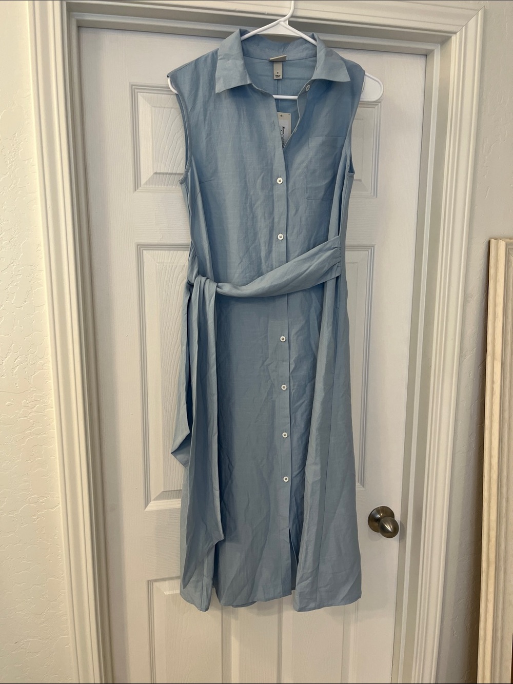 a new day Sleeveless Light Blue Midi Shirt Dress with Waist Tie